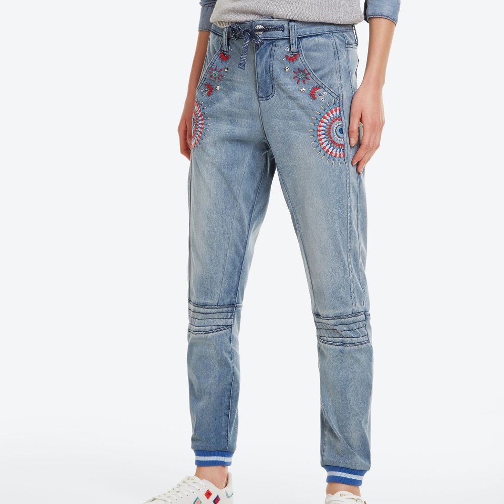 Desigual Light Blue Embroidered Relaxed Boyfriend Jeans